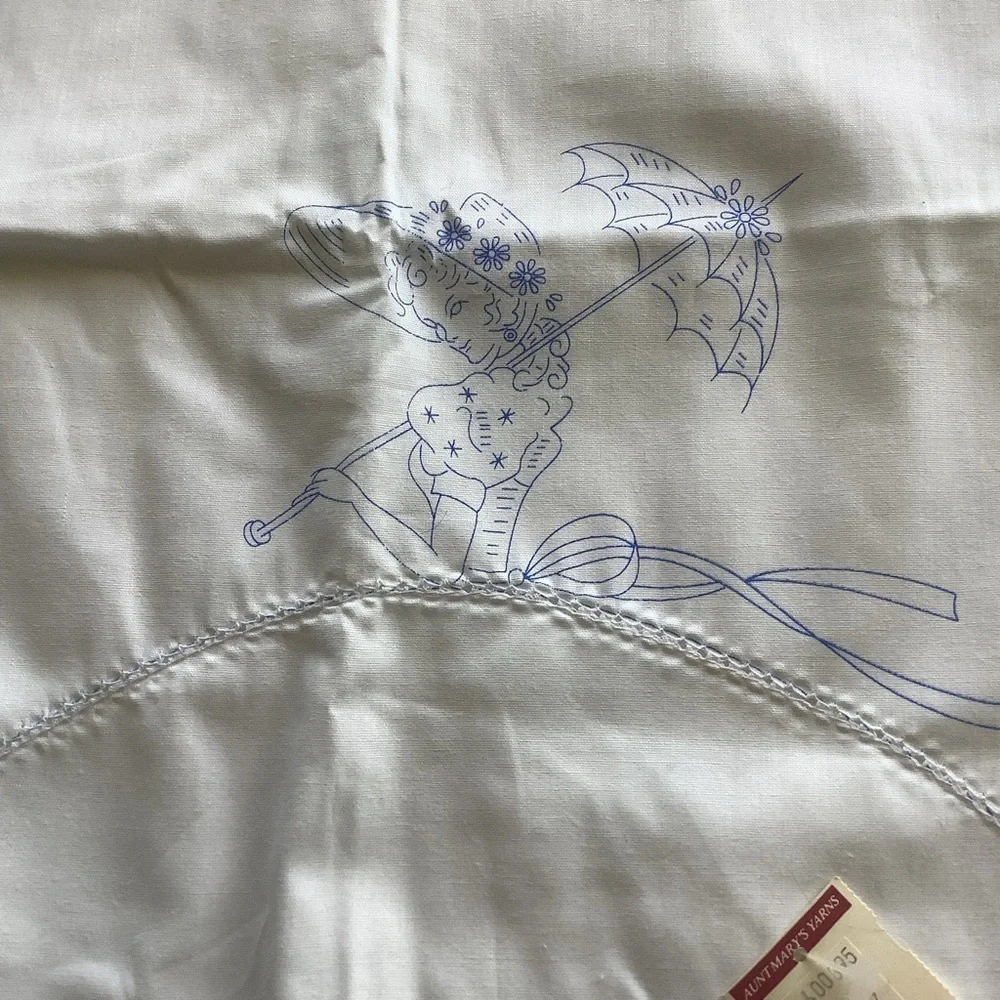 Two Sets Vintage White Embroidery Stamped Pillow Cases